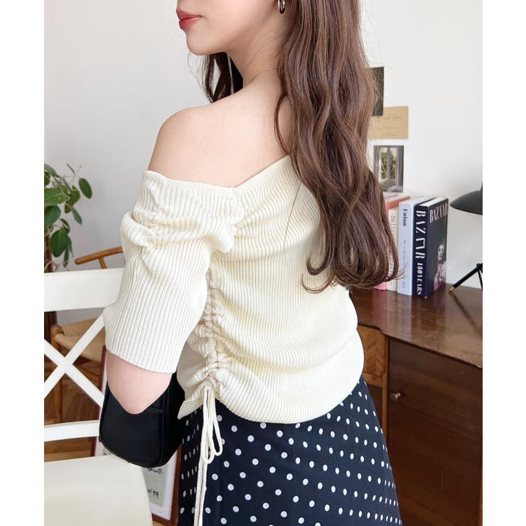 ワンショルドロストワンポイント刺繍SS半袖リブニットプルオーバー | moment+ | 詳細画像17 