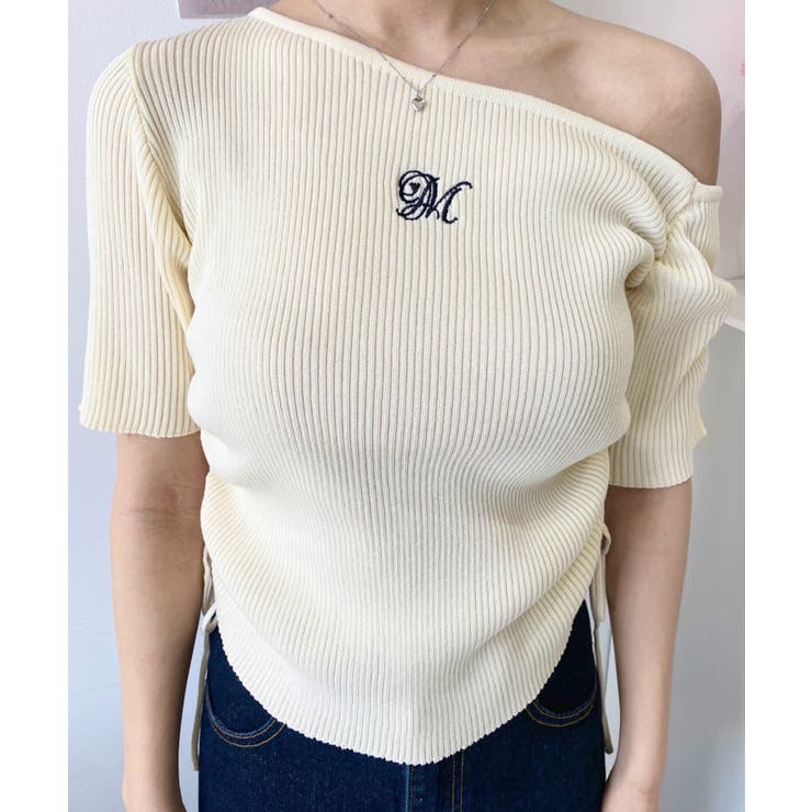 ワンショルドロストワンポイント刺繍SS半袖リブニットプルオーバー | moment+ | 詳細画像21 