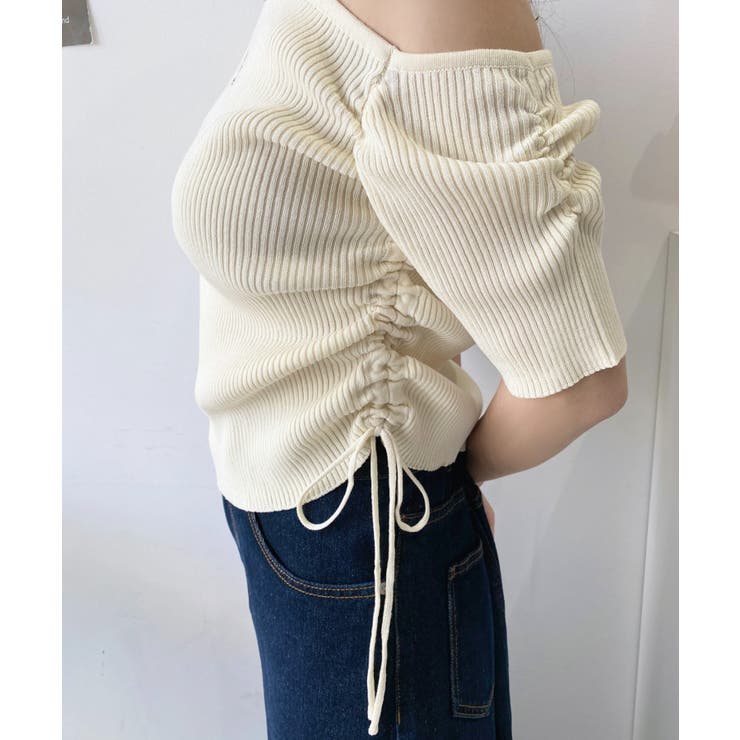 ワンショルドロストワンポイント刺繍SS半袖リブニットプルオーバー | moment+ | 詳細画像23 