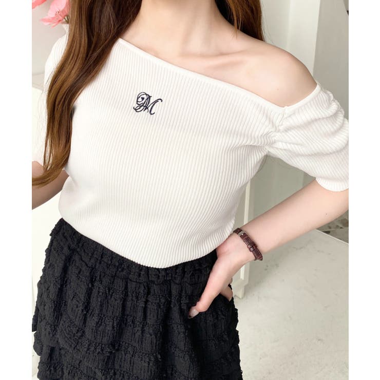 ワンショルドロストワンポイント刺繍SS半袖リブニットプルオーバー | moment+ | 詳細画像6 