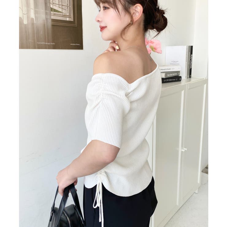 ワンショルドロストワンポイント刺繍SS半袖リブニットプルオーバー | moment+ | 詳細画像8 