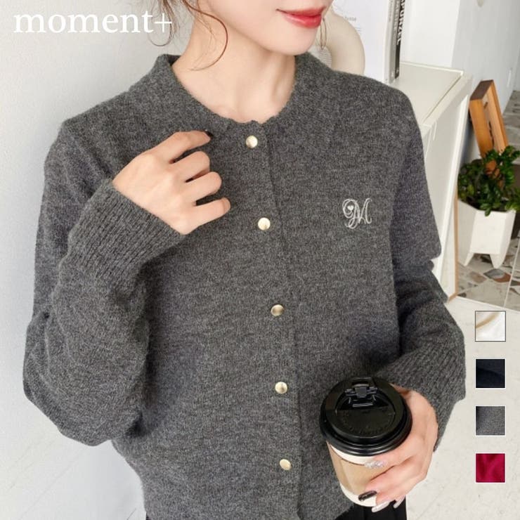 刺繍入り金ボタン衿付きカーディガン | moment+ | 詳細画像1 