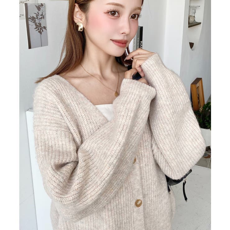 VネックルーズMIXニットカーディガン | moment+ | 詳細画像12 