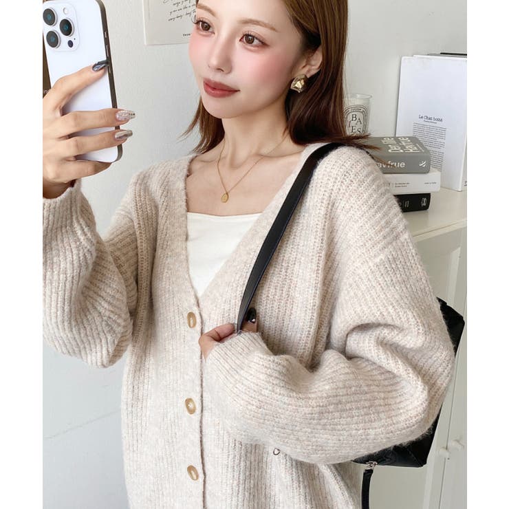 VネックルーズMIXニットカーディガン | moment+ | 詳細画像13 