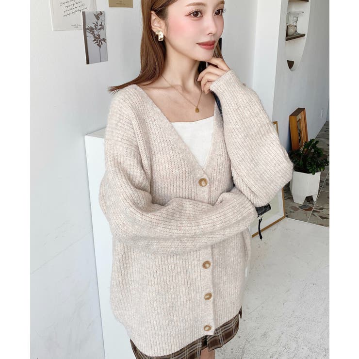 VネックルーズMIXニットカーディガン | moment+ | 詳細画像16 