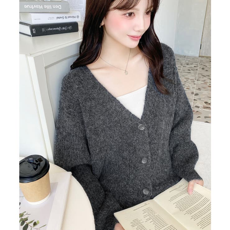 VネックルーズMIXニットカーディガン | moment+ | 詳細画像17 