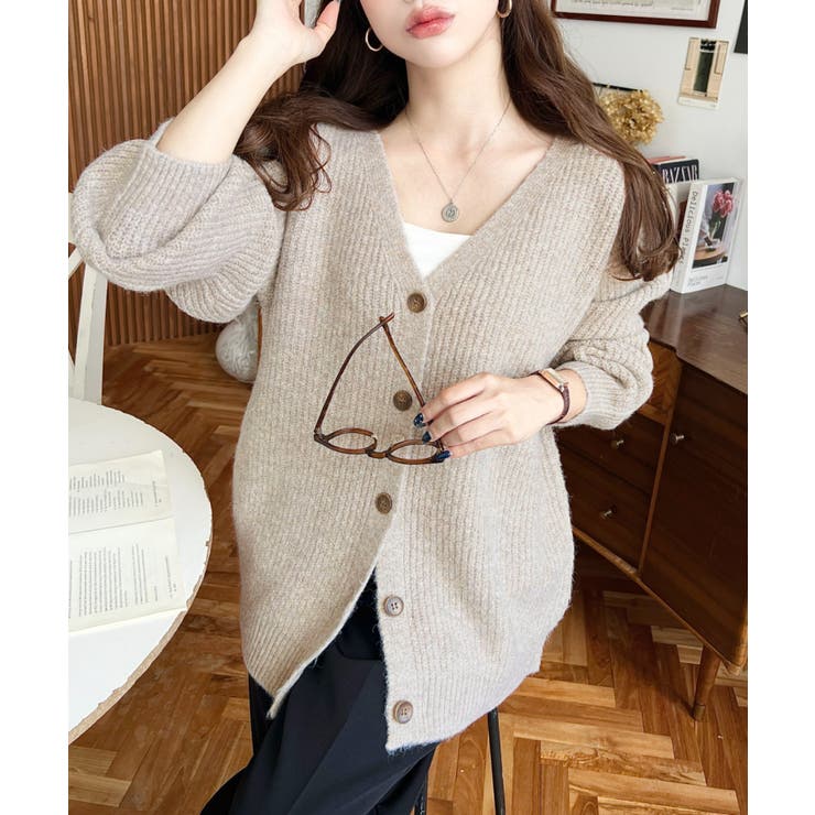 VネックルーズMIXニットカーディガン | moment+ | 詳細画像27 