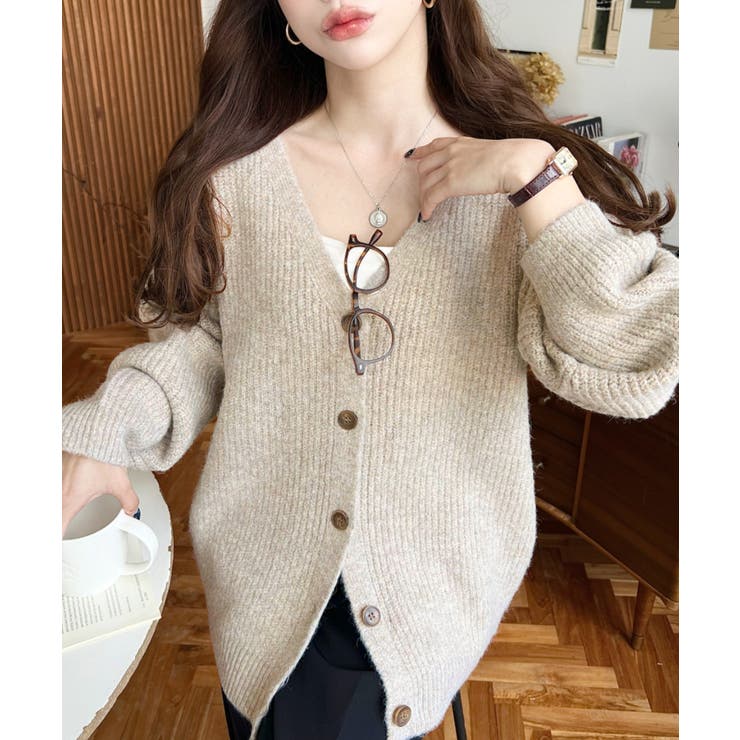 VネックルーズMIXニットカーディガン | moment+ | 詳細画像28 