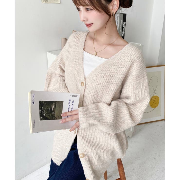 VネックルーズMIXニットカーディガン | moment+ | 詳細画像3 