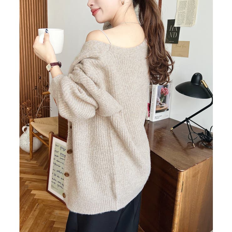 VネックルーズMIXニットカーディガン | moment+ | 詳細画像30 