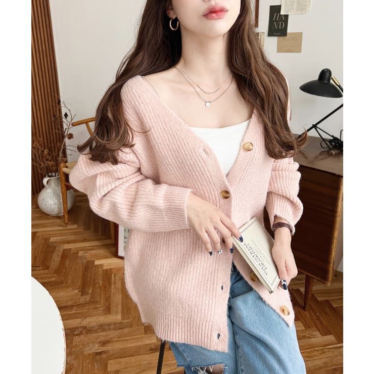 VネックルーズMIXニットカーディガン | moment+ | 詳細画像32 