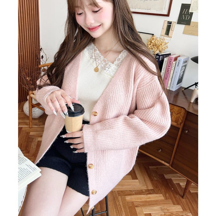 VネックルーズMIXニットカーディガン | moment+ | 詳細画像37 