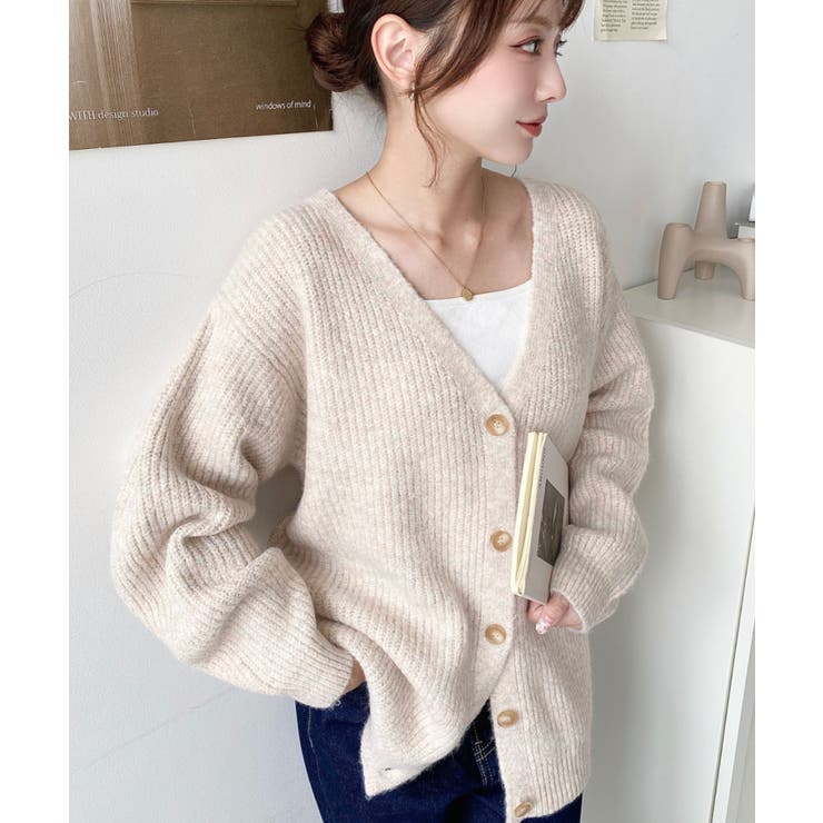 VネックルーズMIXニットカーディガン | moment+ | 詳細画像4 