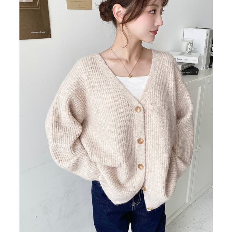 VネックルーズMIXニットカーディガン | moment+ | 詳細画像5 