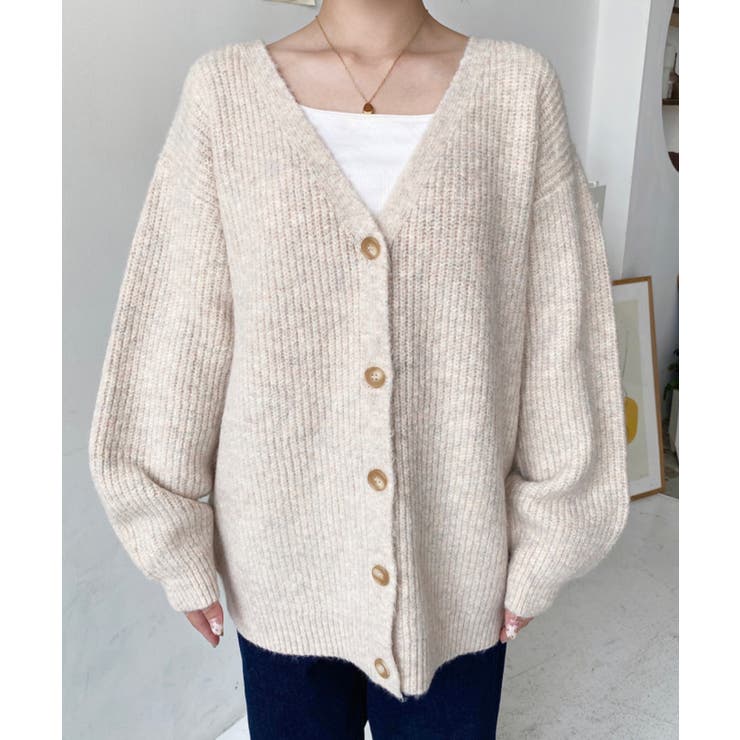 VネックルーズMIXニットカーディガン | moment+ | 詳細画像7 