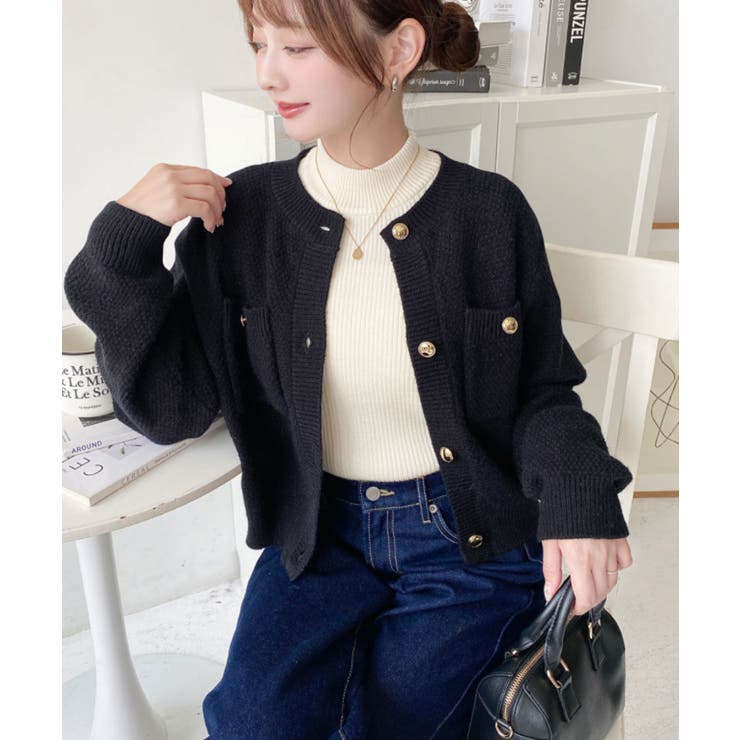 Wポケット金ボタンニットカーディガン[品番：ERMW0003949]｜moment+