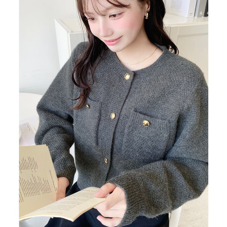 Wポケット金ボタンニットカーディガン[品番：ERMW0003949]｜moment+