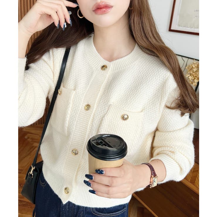 Wポケット金ボタンニットカーディガン | moment+ | 詳細画像2 