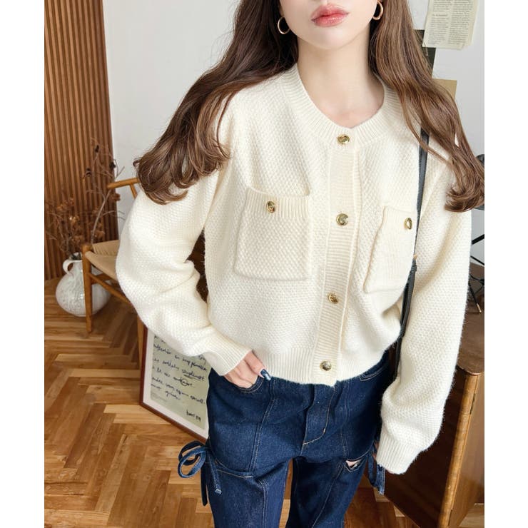 Wポケット金ボタンニットカーディガン | moment+ | 詳細画像3 