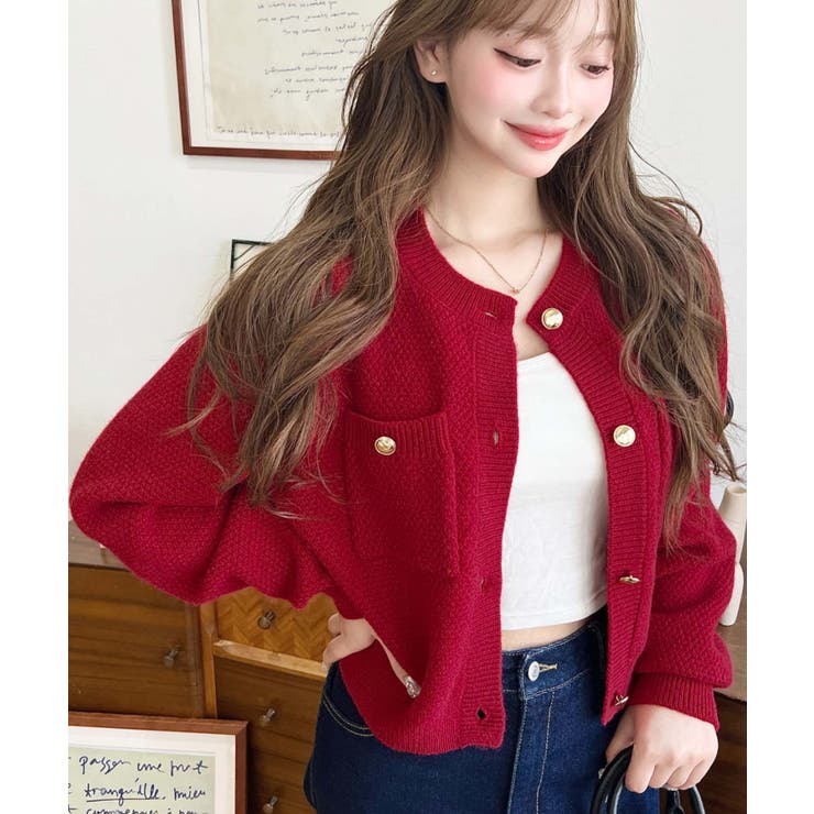 Wポケット金ボタンニットカーディガン | moment+ | 詳細画像34 