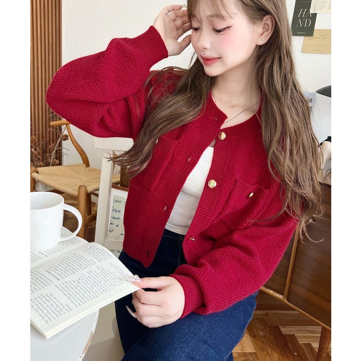 Wポケット金ボタンニットカーディガン | moment+ | 詳細画像35 