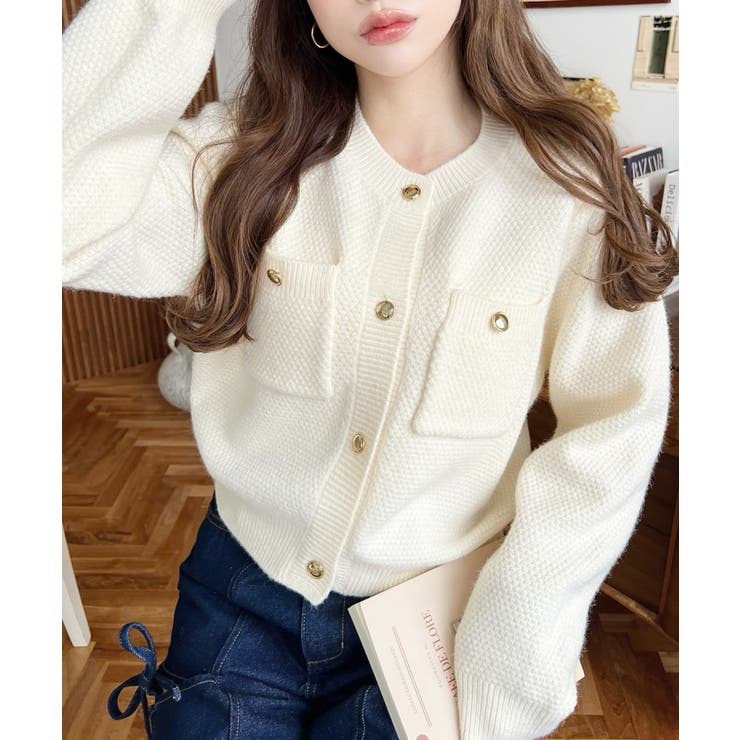 Wポケット金ボタンニットカーディガン | moment+ | 詳細画像4 