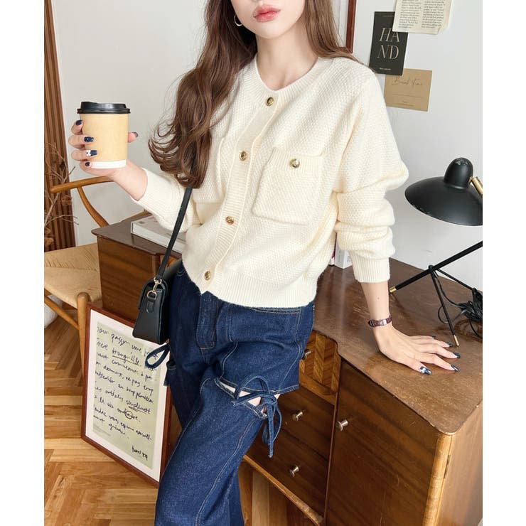 Wポケット金ボタンニットカーディガン | moment+ | 詳細画像5 