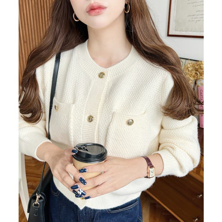 Wポケット金ボタンニットカーディガン | moment+ | 詳細画像6 