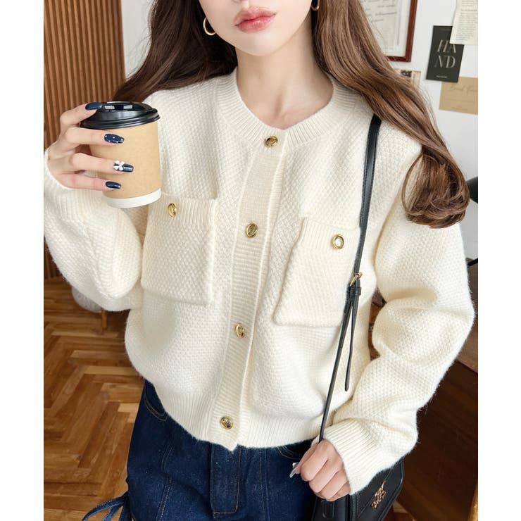 アイボリー | Wポケット金ボタンニットカーディガン | moment+