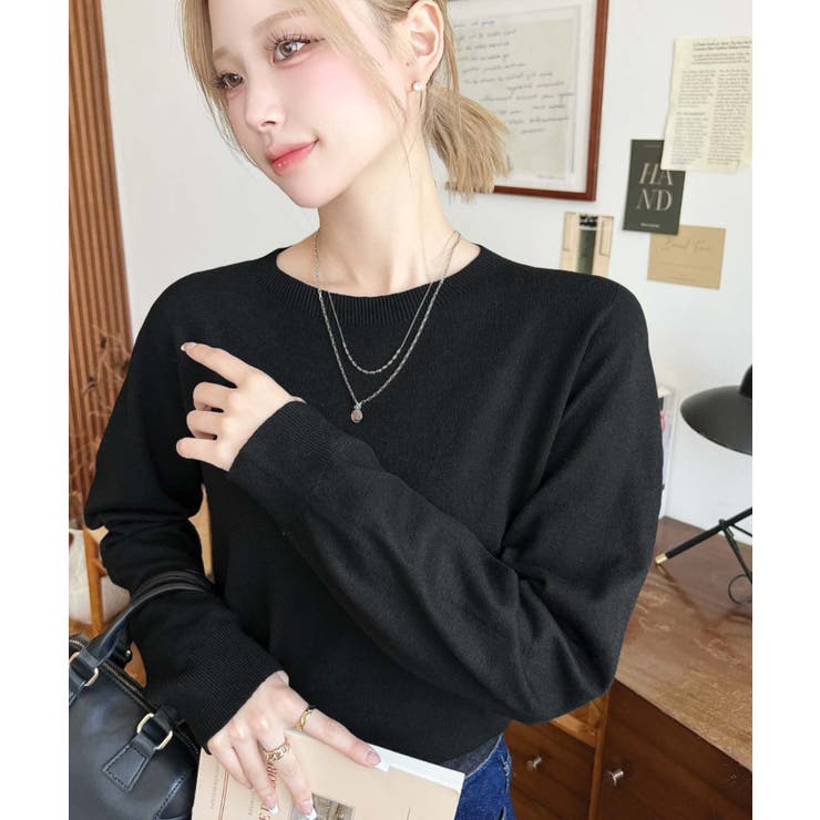 ブラック系 | 選べるネックデザイン。ホールガーメントニットプルオーバー | moment+