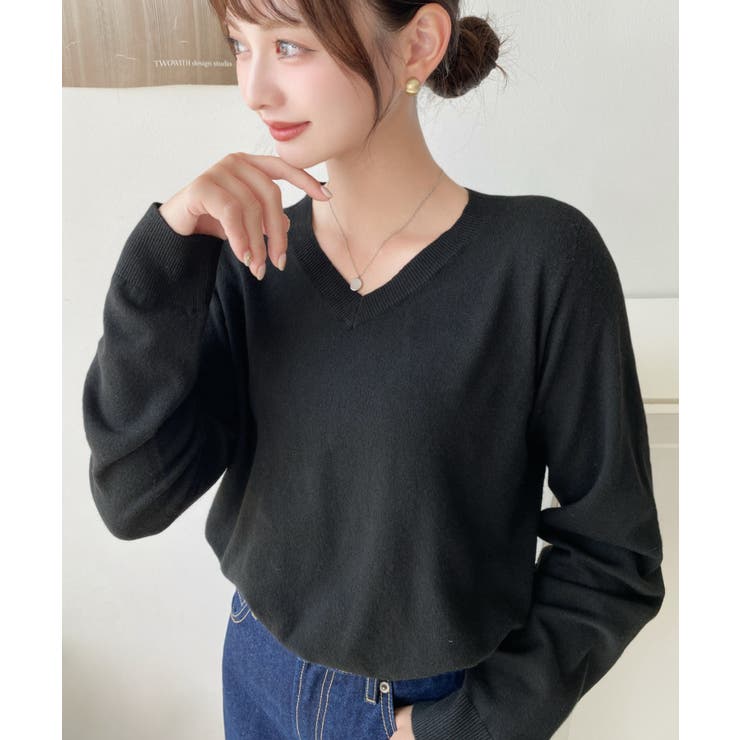 ブラック | 選べるネックデザイン。ホールガーメントニットプルオーバー | moment+