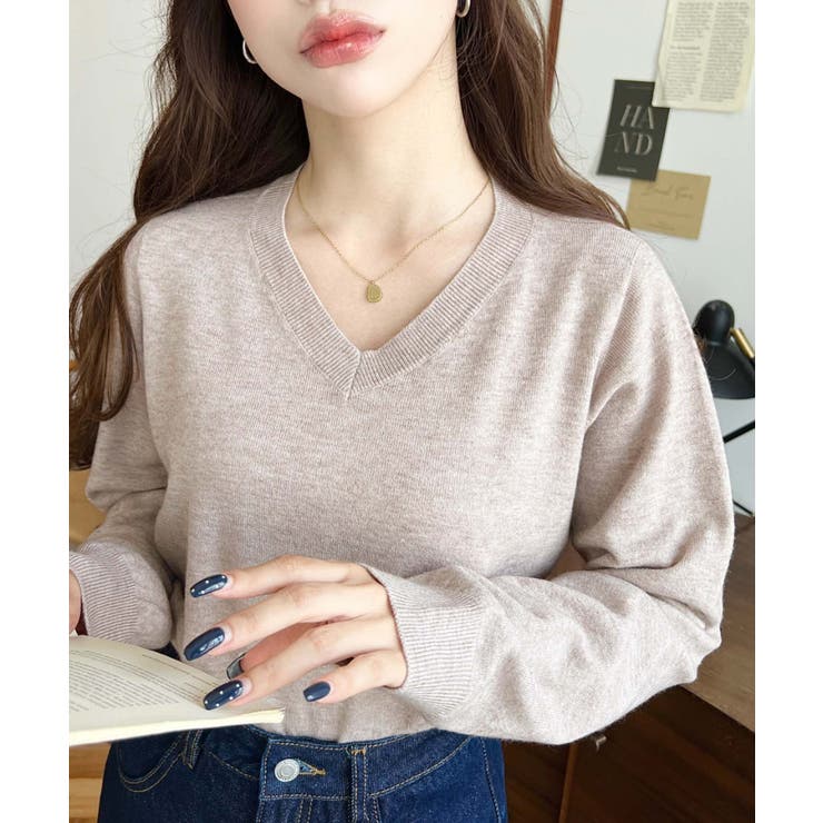 グレイッシュベージュ | 選べるネックデザイン。ホールガーメントニットプルオーバー | moment+