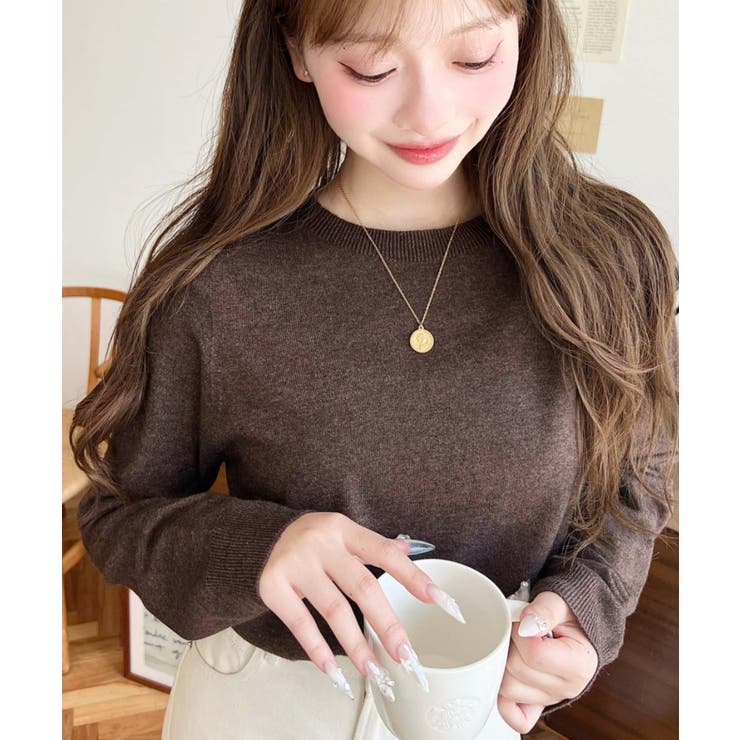 ブラウン系 | 選べるネックデザイン。ホールガーメントニットプルオーバー | moment+