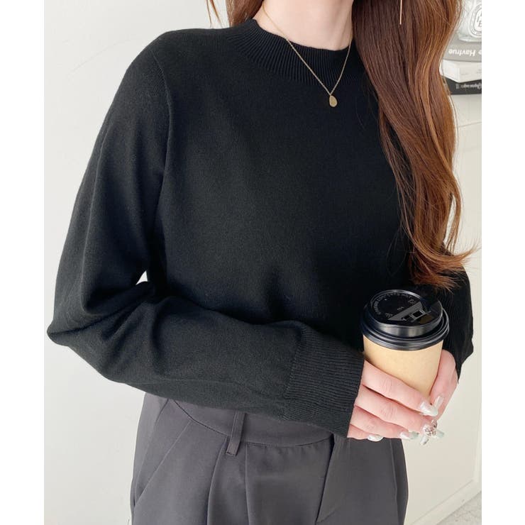 ブラック系1 | 選べるネックデザイン。ホールガーメントニットプルオーバー | moment+