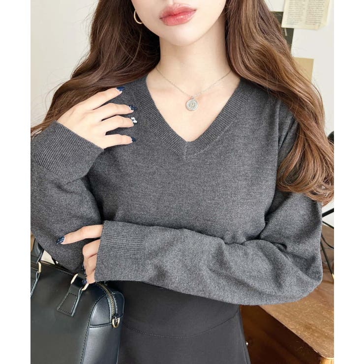 チャコールグレー | 選べるネックデザイン。ホールガーメントニットプルオーバー | moment+