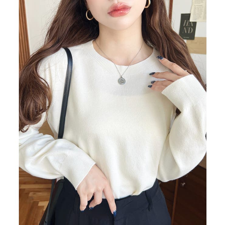 ホワイト系 | 選べるネックデザイン。ホールガーメントニットプルオーバー | moment+