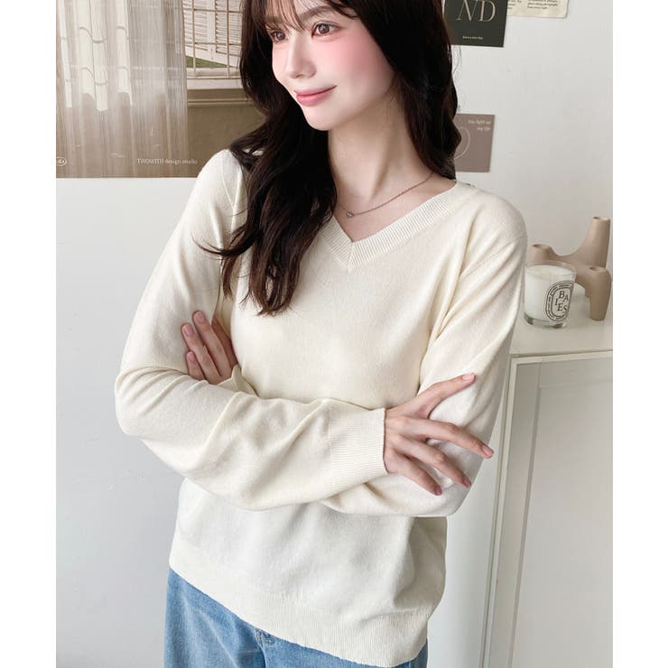 アイボリー | 選べるネックデザイン。ホールガーメントニットプルオーバー | moment+