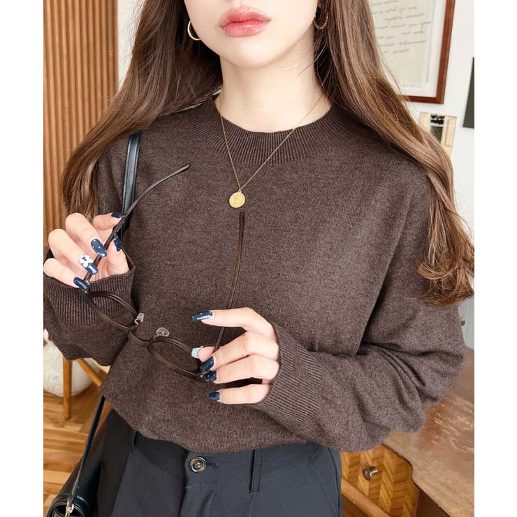 ブラウン系1 | 選べるネックデザイン。ホールガーメントニットプルオーバー | moment+