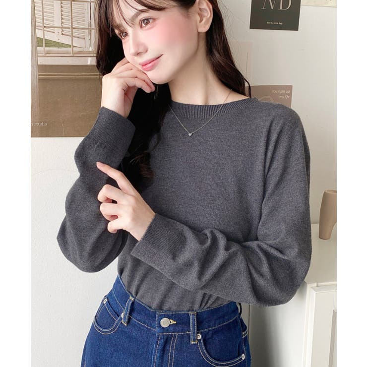 グレー系 | 選べるネックデザイン。ホールガーメントニットプルオーバー | moment+