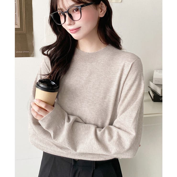 ベージュ系1 | 選べるネックデザイン。ホールガーメントニットプルオーバー | moment+