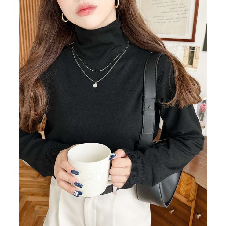 ブラック系2 | 選べるネックデザイン。ホールガーメントニットプルオーバー | moment+