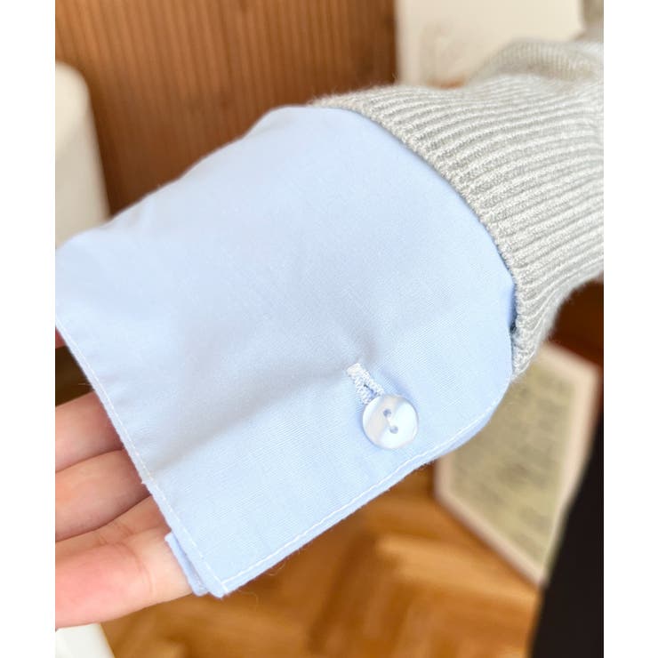 シャツレイヤードライク襟付きポロニットプルオーバー | moment+ | 詳細画像20 