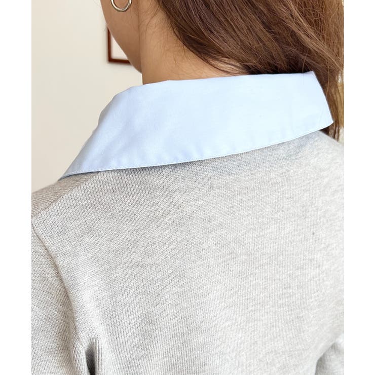 シャツレイヤードライク襟付きポロニットプルオーバー | moment+ | 詳細画像22 