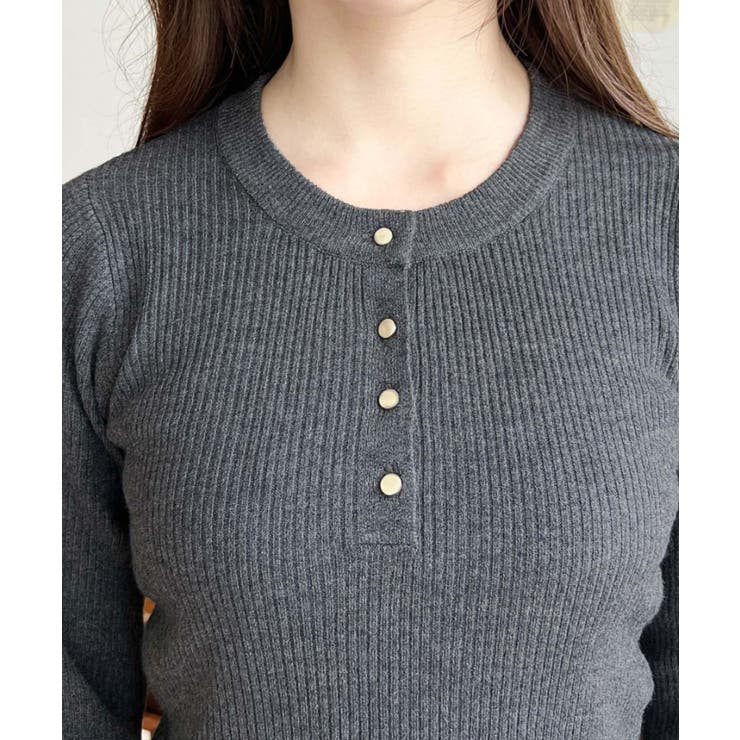袖配色ヘンリーネックリブニットプルオーバー | moment+ | 詳細画像13 