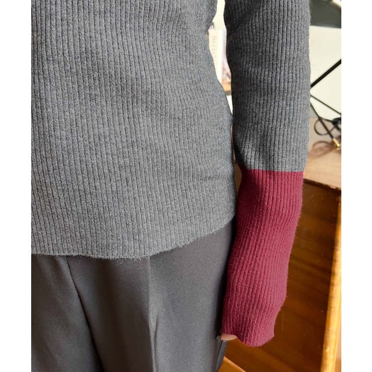 袖配色ヘンリーネックリブニットプルオーバー | moment+ | 詳細画像15 