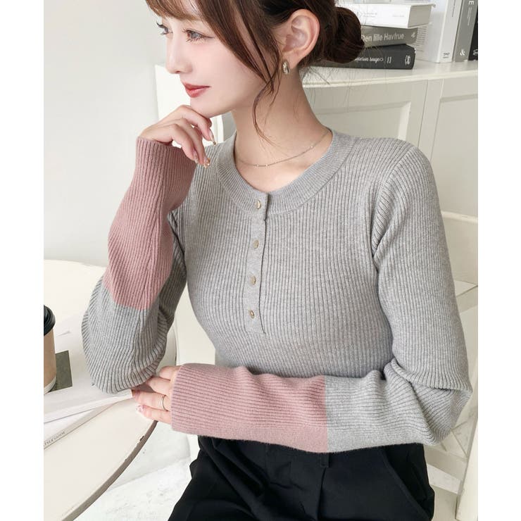 袖配色ヘンリーネックリブニットプルオーバー | moment+ | 詳細画像17 