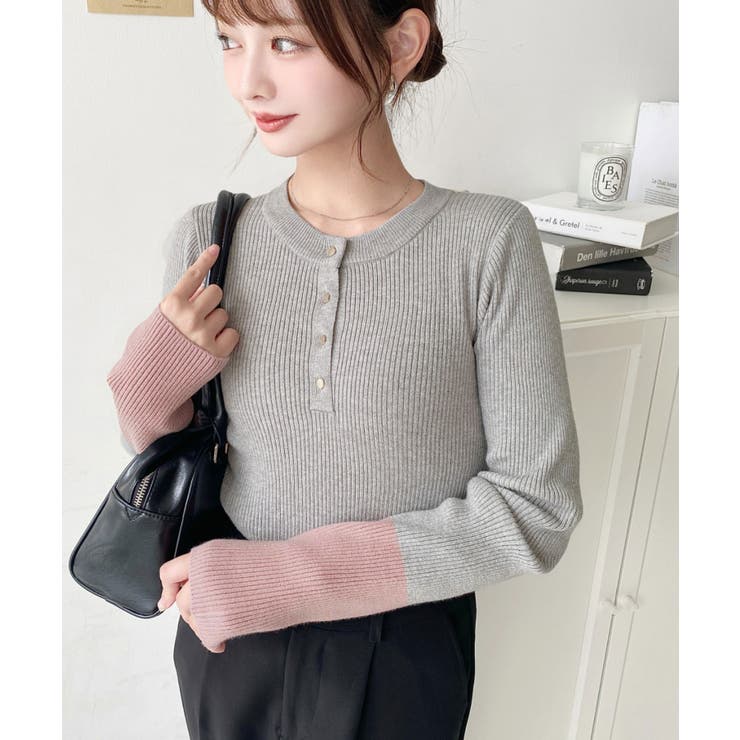 袖配色ヘンリーネックリブニットプルオーバー | moment+ | 詳細画像18 