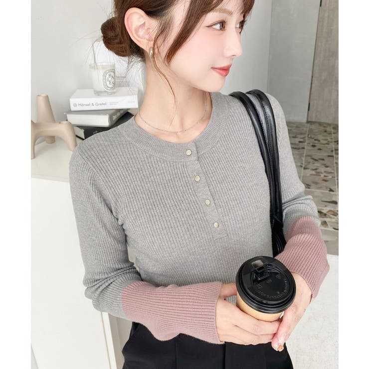 袖配色ヘンリーネックリブニットプルオーバー | moment+ | 詳細画像19 