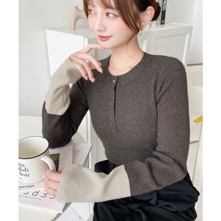 袖配色ヘンリーネックリブニットプルオーバー | moment+ | 詳細画像22 