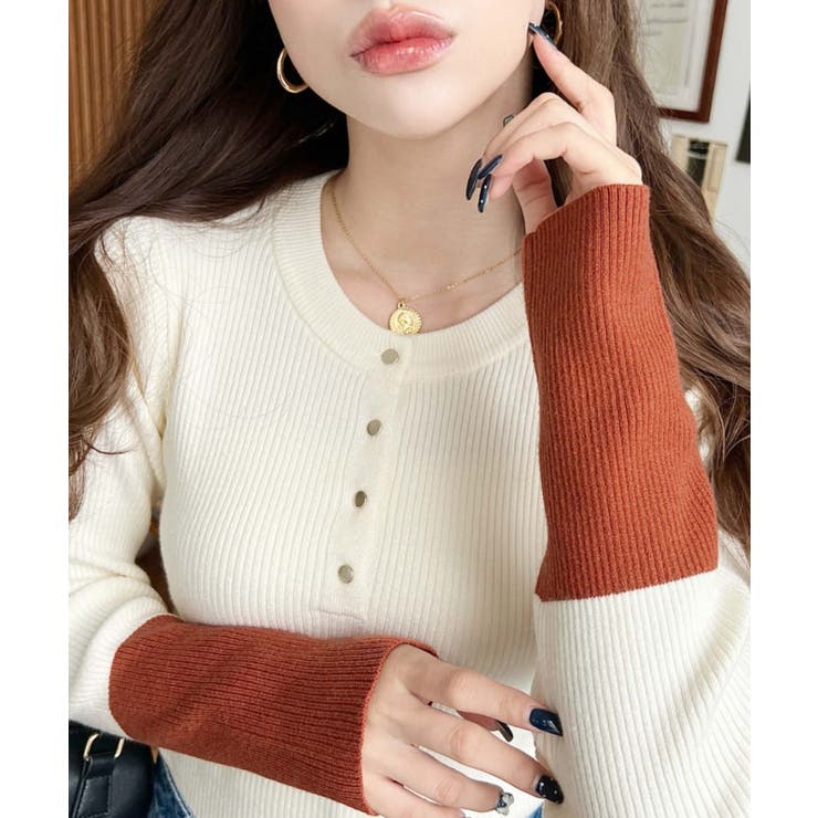 袖配色ヘンリーネックリブニットプルオーバー | moment+ | 詳細画像5 